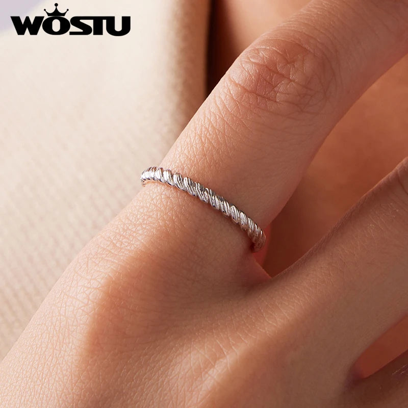 WOSTU 925 Sterling Silver 2.2mm Wide Twisted Adjustable Open Ring For Women, Minimalist Spiral Jewelry Vintage Stackable Rings