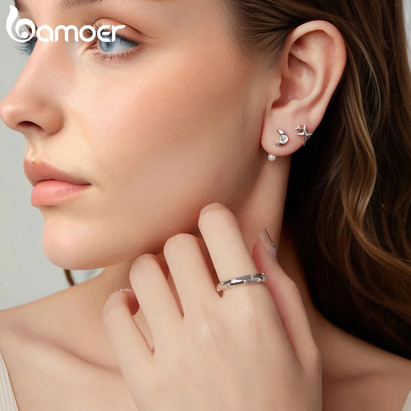 BAMOER Abnehmbare Moonlight Ohrstecker, wendbare Muschelperlen-Ohrringe aus 925er Sterlingsilber für Damen, Vorder- und Rückseite