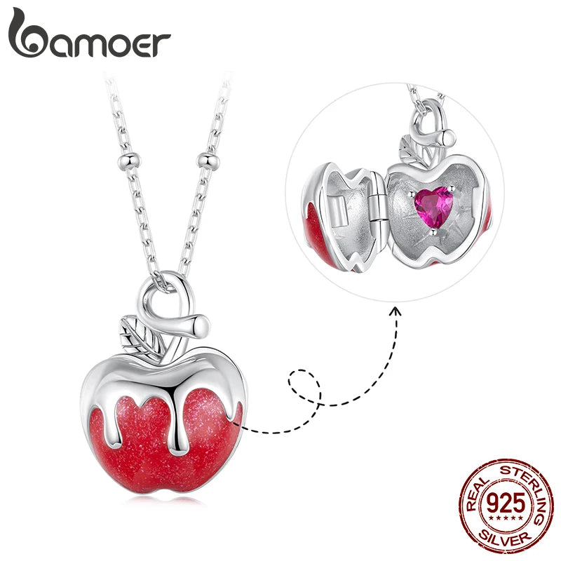 BAMOER 925 Sterling Silver Christmas Apple Pendant Necklace Adjustable Link Chain with Beads for Women Teens Xmas Jewelry Gift