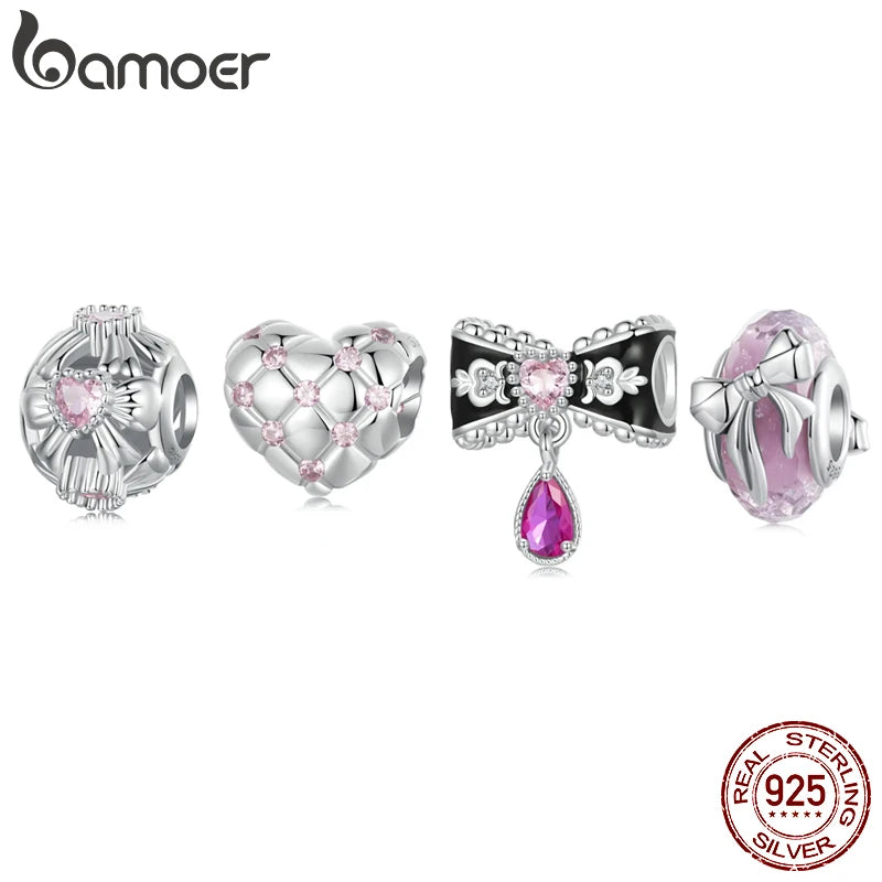 BAMOER Charm-Perle aus massivem 925er Sterlingsilber mit Bowknot-Serie, passend für Original-Armbänder, DIY-Bamoer-Charm zur Schmuckherstellung, BSC1056