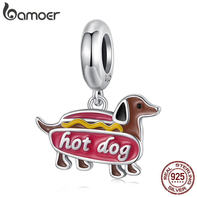 BAMOER Solid 925 Sterling Silver Cute Dachshund Charm fit Original Bracelet DIY Jewelry Accessories bamoer Beads SCC3040