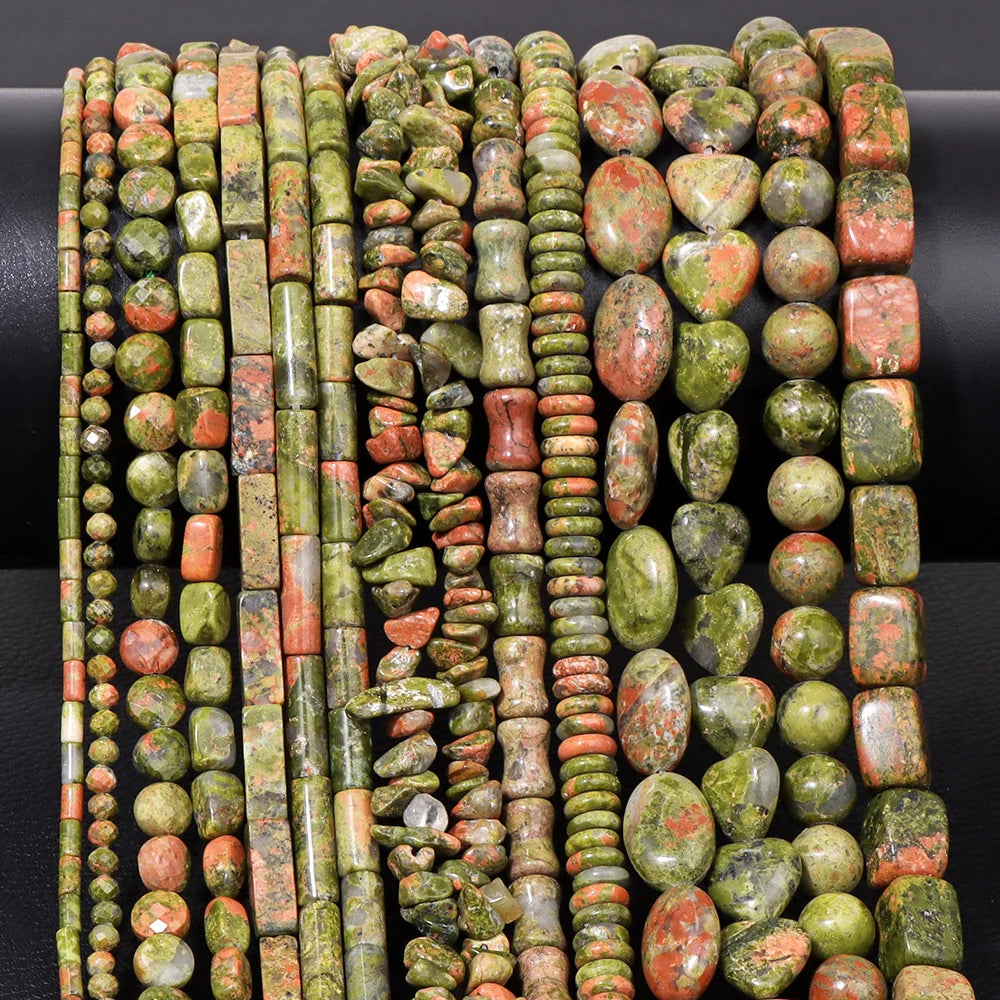 Wholesale Natural Unakite Stone Bead Green Jasper Loose Spacer Beads For Jewelry Making DIY Bracelet Necklace Accessories Supply