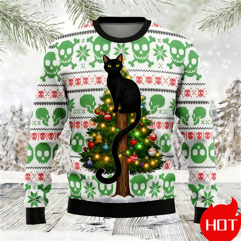 Black Cat Graphic Ugly Christmas Sweater Men Women Holiday Sweatshirt Pullover Xmas Santa 2026 Hot Sale Top Crewneck Long Sleeve