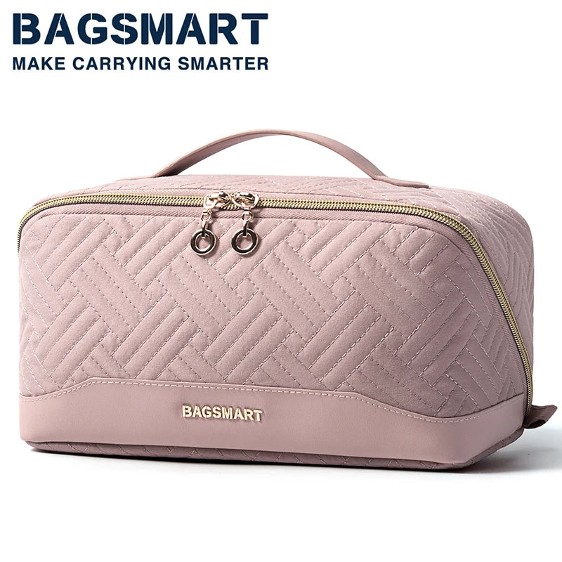 BAGSMART Women's Cosmetic Bag Large Capacity Storage Waterproof Makeup Bags Wide-open Cosmetic Pouch travel essentials