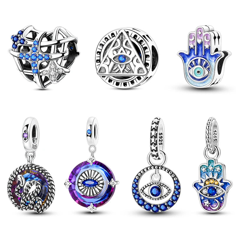 100% 925 Sterling Silver Sparkling Evil Eyes Palms Charms Pendants Fit 925 Original Bracelets DIY Fine Protect Jewelry For Woman