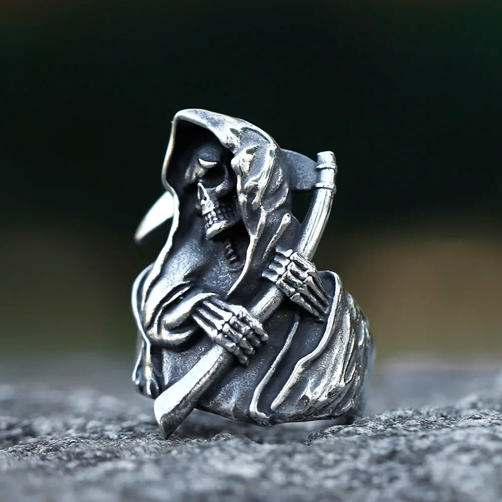NEW Men's 316L stainless steel Sickle Calvarium Skull ring Gothic Biker PUNK Motorcycle Band Jewelry for Gifts free shipping