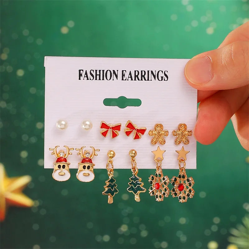 Lovely Trendy Christmas Series Earrings for Women Xmas Santa Claus Elk Snowflake Bowknot New Year Festival Party Jewelry Gifts