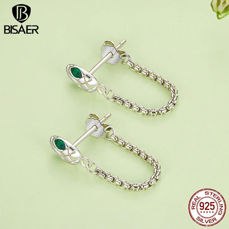 Boucles d'oreilles créoles à pampilles en argent sterling 925 BISAER - Boucles d'oreilles à tige en métal hypoallergéniques classiques pour femmes - Bijoux fins de fête