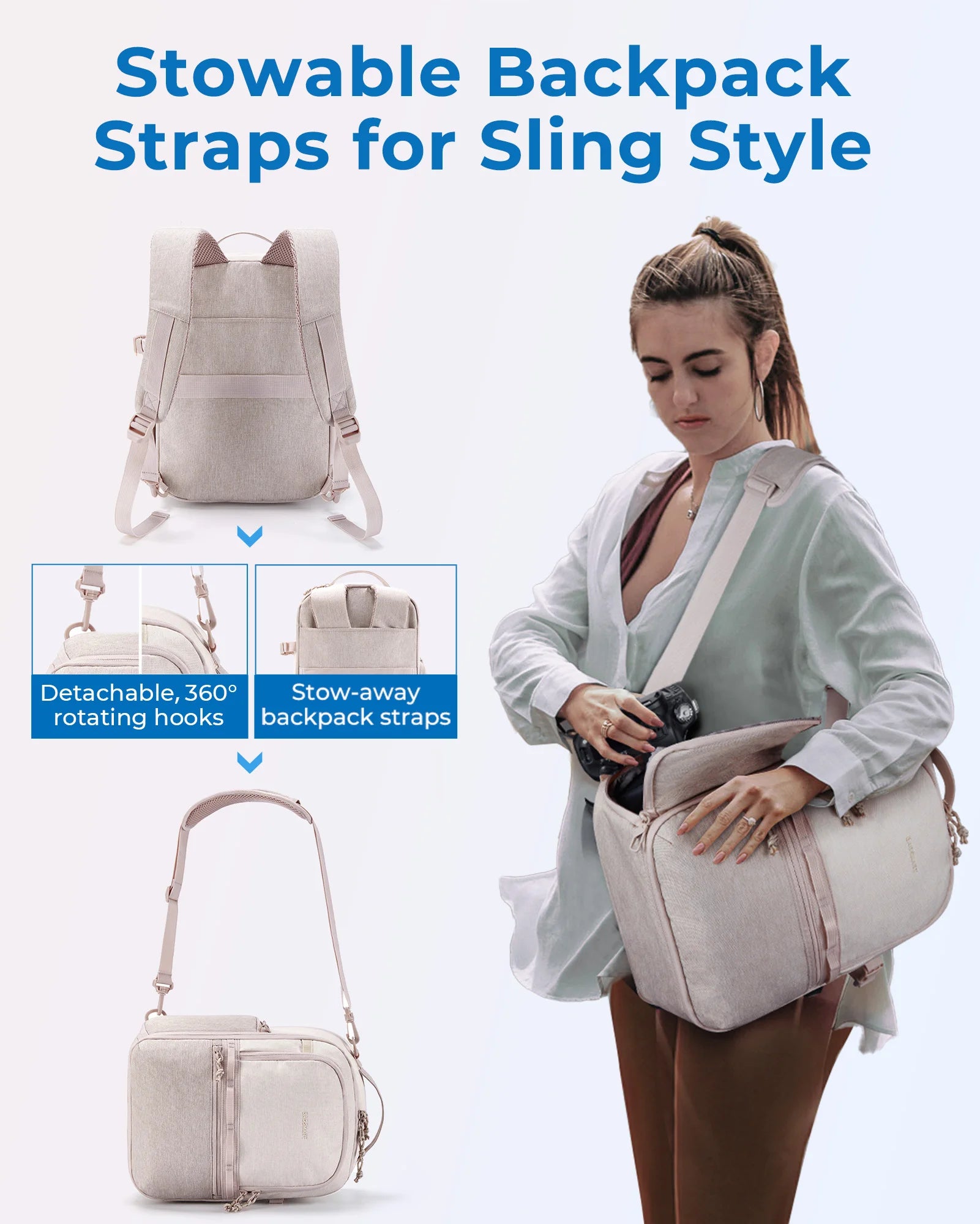 Sac à dos pour appareil photo BAGSMART DSLR SLR avec bandoulière pour Sony Canon Nikon Sac à dos de voyage antivol