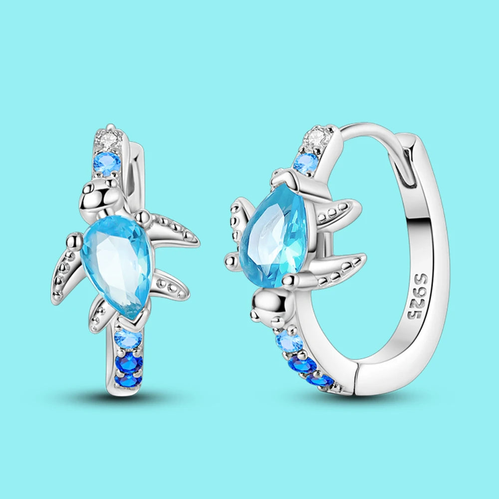 Woman Hoop Earrings 925 Sterling Silver Summer Blue Turtle Hoop Earrings For Women Earrings Jewelry Anniversary birthday Gifts