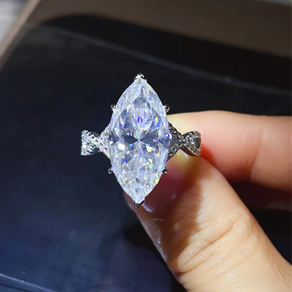 Serenity 10ct Marquise Big Moissanite Rings for Women Men Gift Sparkling Lab Diamond Wedding Rings Solid S925 Plated 18K Jewelry - Madeinsea©