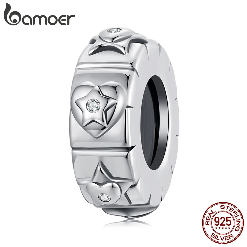 BAMOER Solid 925 Sterling Silver Heart Star Stopper Bead fit Original Bracelet DIY Jewelry Accessories bamoer Beads SCC3009