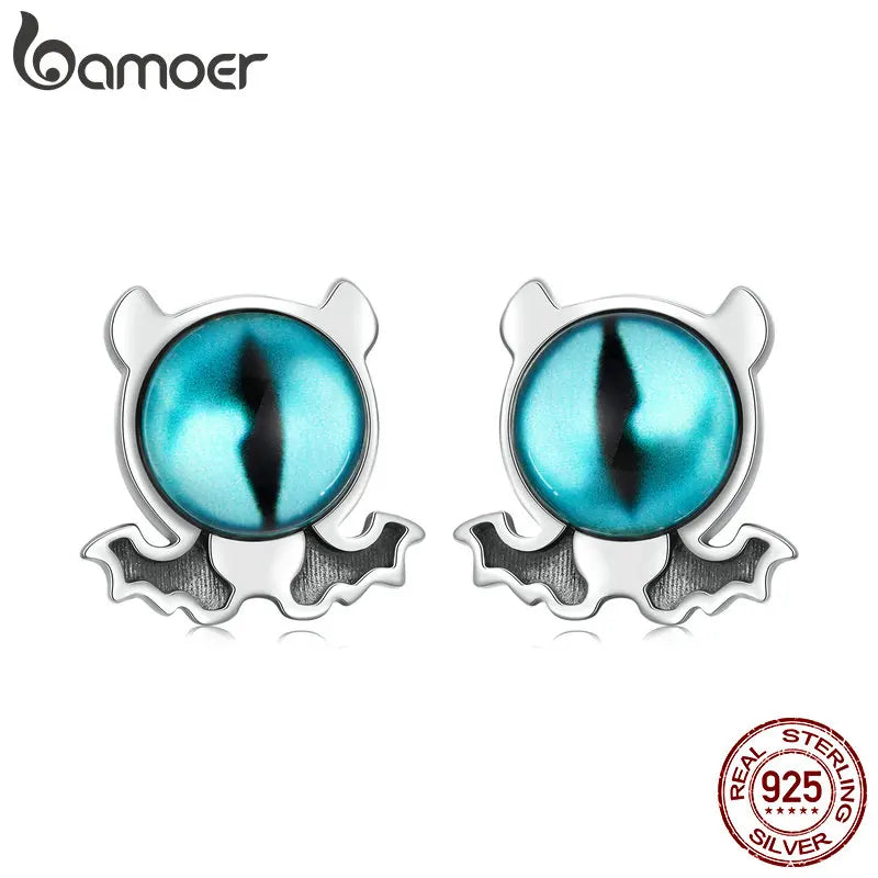 BAMOER 925 Sterling Silver Evil Eye Stud Earrings Vintage Protection Devil Eye Earrings Jewelry for Women BSE1091