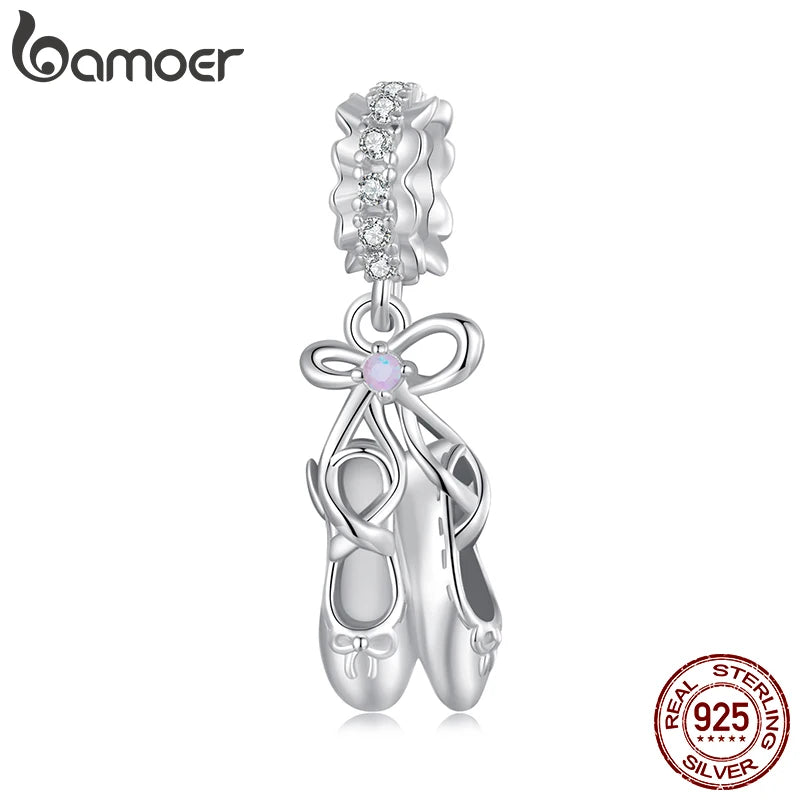 BAMOER Charm-Perle „Ballettschuh“ aus massivem 925er Sterlingsilber, passend für originale Armbänder und Halsketten, Schmuck zum Selbermachen, Bamoer-Charm SCC2937