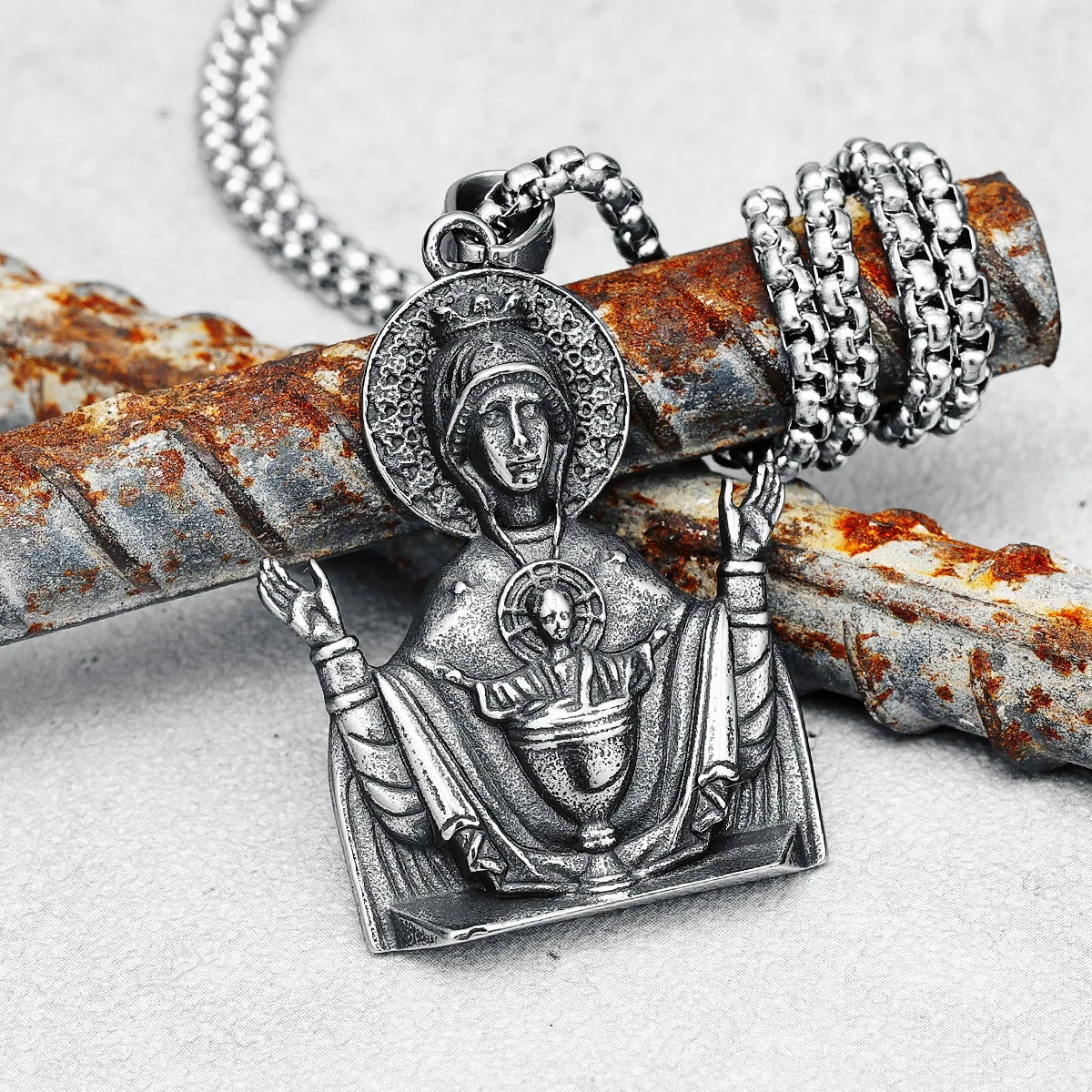 Jungfrau Maria Halsketten Religion Männer 316L Edelstahl Anhänger Vintage Kette Hip Hop für Biker Männlichen Schmuck Geschenk Dropshipping
