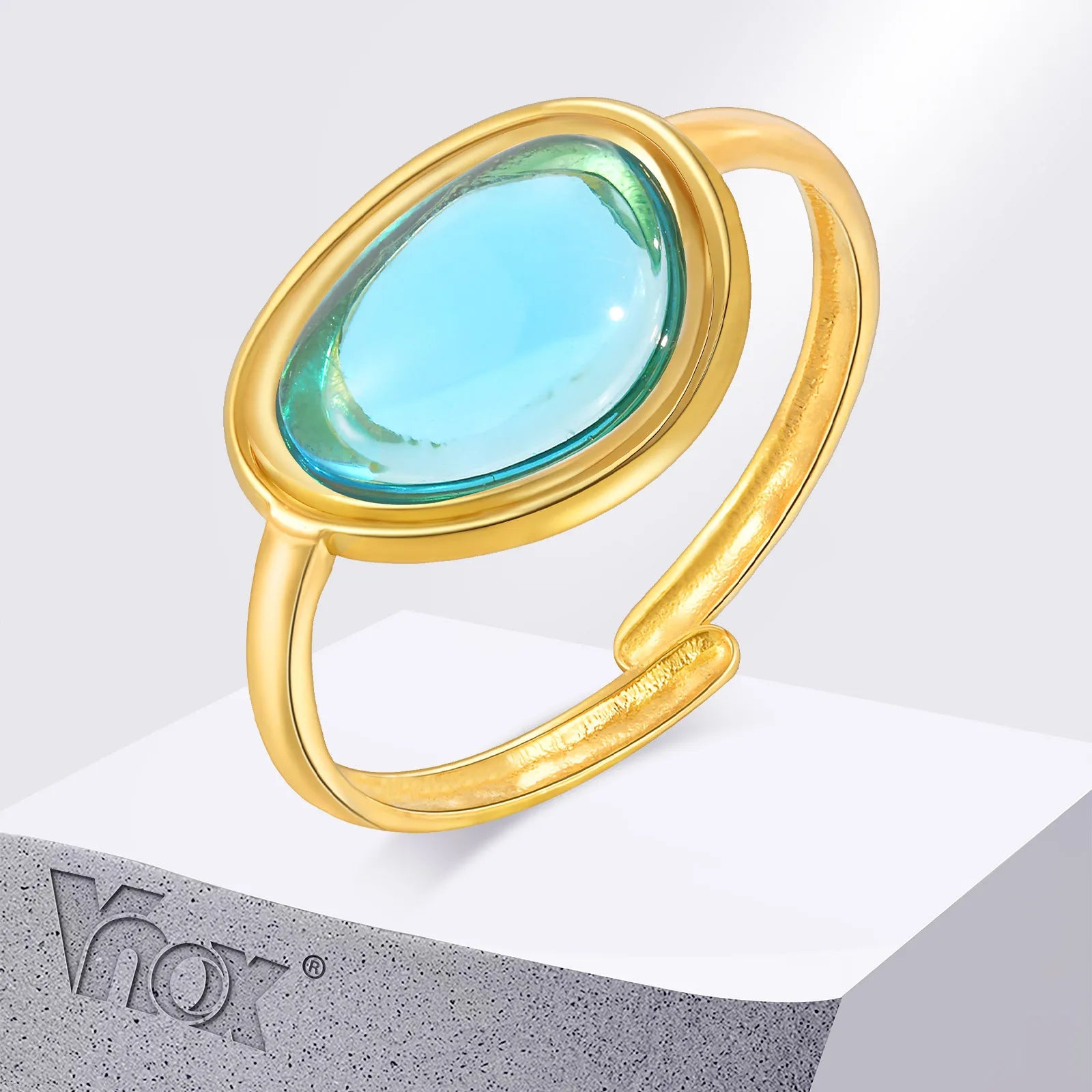 Vnox Vintage Oval Resin Rings For Women Gold Color Stainless Steel Adjustable Ring Aesthetic Girls Weeding Jewelry Gifts