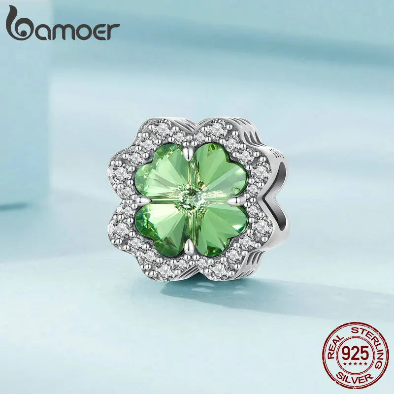 Bamoer 925 Sterling Silver Four-leaf Clover Beads Family The Tree of Life Pendant Charms for Women Bracelet and Necklace DIY