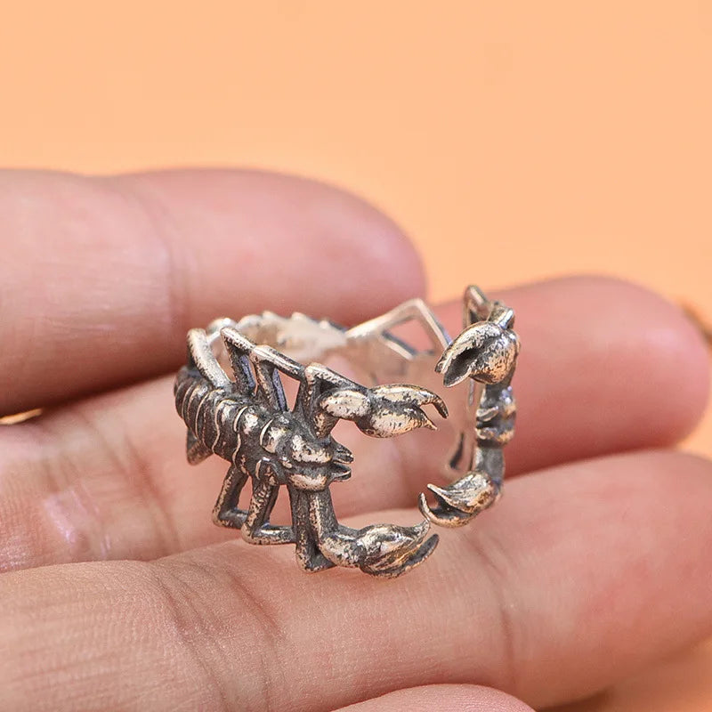Buyee 925 Sterling Silber Männlicher Großer Ring Finger Niedlicher Skorpion Offener Ring für Frau Mann Mode Tier Punk Feiner Schmuck Kreis