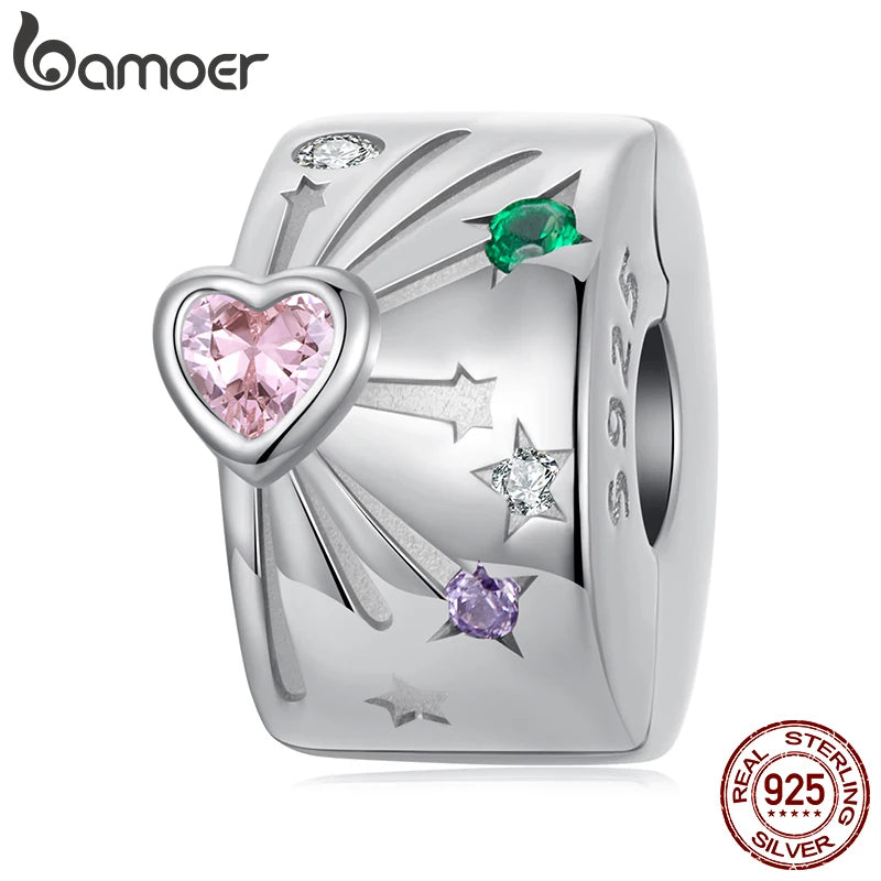 BAMOER Solid 925 Sterling Silver Dazzling Fireworks Charm Bead fit Original Bracelet Jewelry DIY bamoer Stopper Clip Bead
