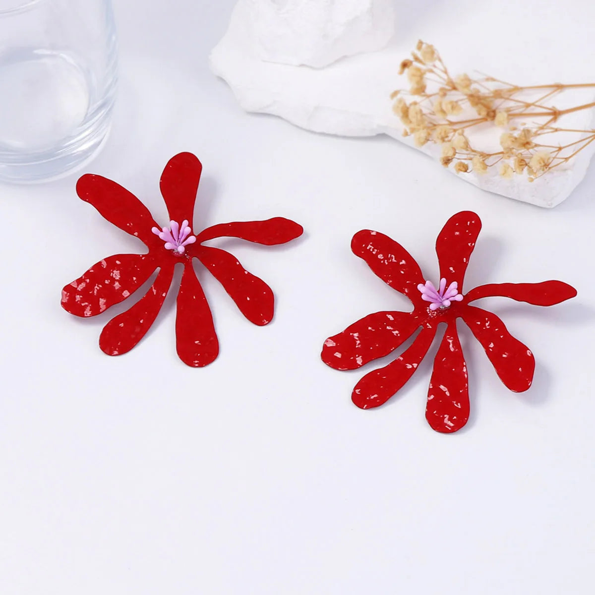 ZAA Personalized Trendy Metal Exaggerated Flower Vacation Style Earrings