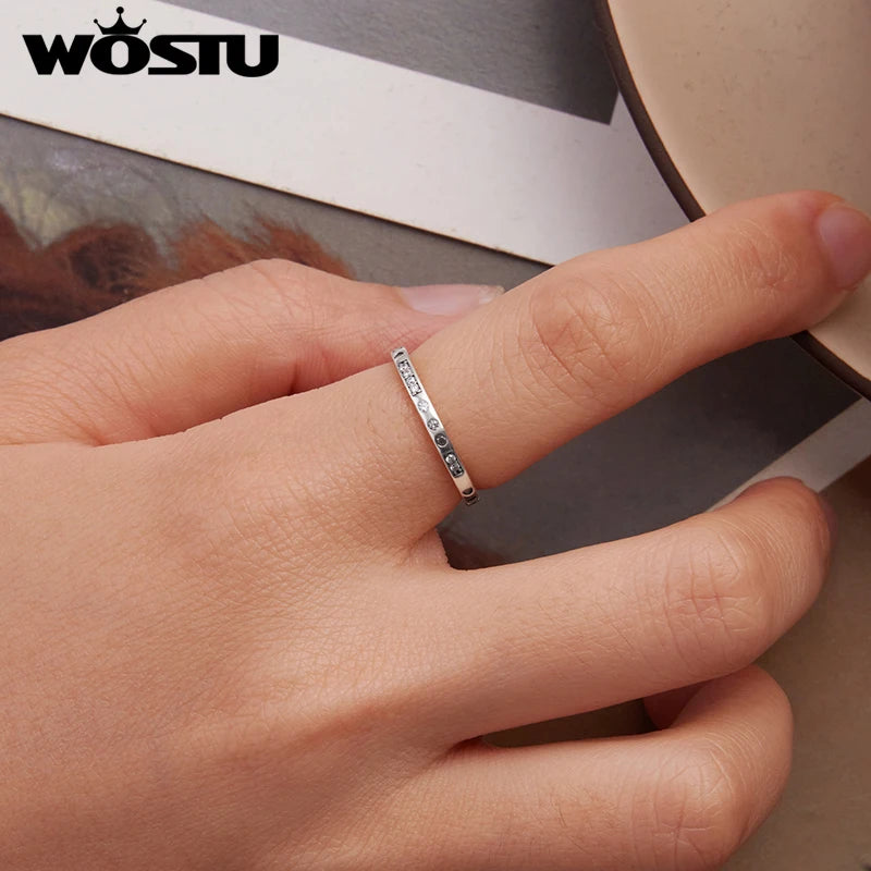 WOSTU 925 Sterling Silver I Love You Morse Code Ring For Women , Shiny AAA Zircon Promise Rings Anniversary Jewelry Gift