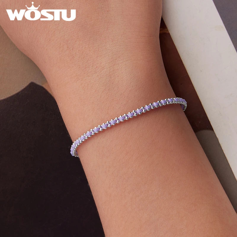 WOSTU 925 Sterling Silver Handmade Purple Cotton Rope Sport Set Bracelets for Women Mystic Braided Bracelets Girl Birthday Gift