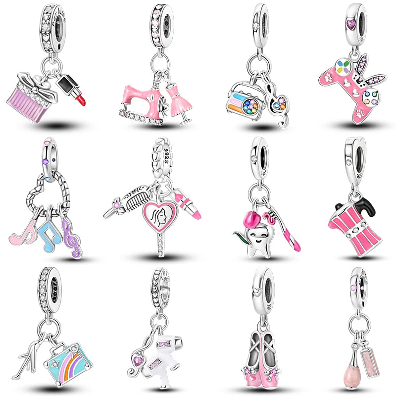 100% 925 Sterling Silver Perfume Headphones Pink Princess Daily Charms Beads Fit 3mm 925 Original Bracelet Fine DIY Jewelry