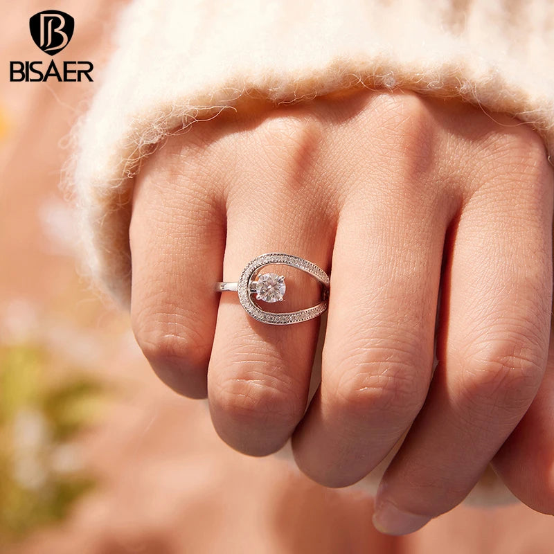 Bisaer 925 Sterling Silver Moissanite Double-layer Ring VVS1 EX Delicate Lab Diamond Forever Band for Women Wedding Fine Jewelry