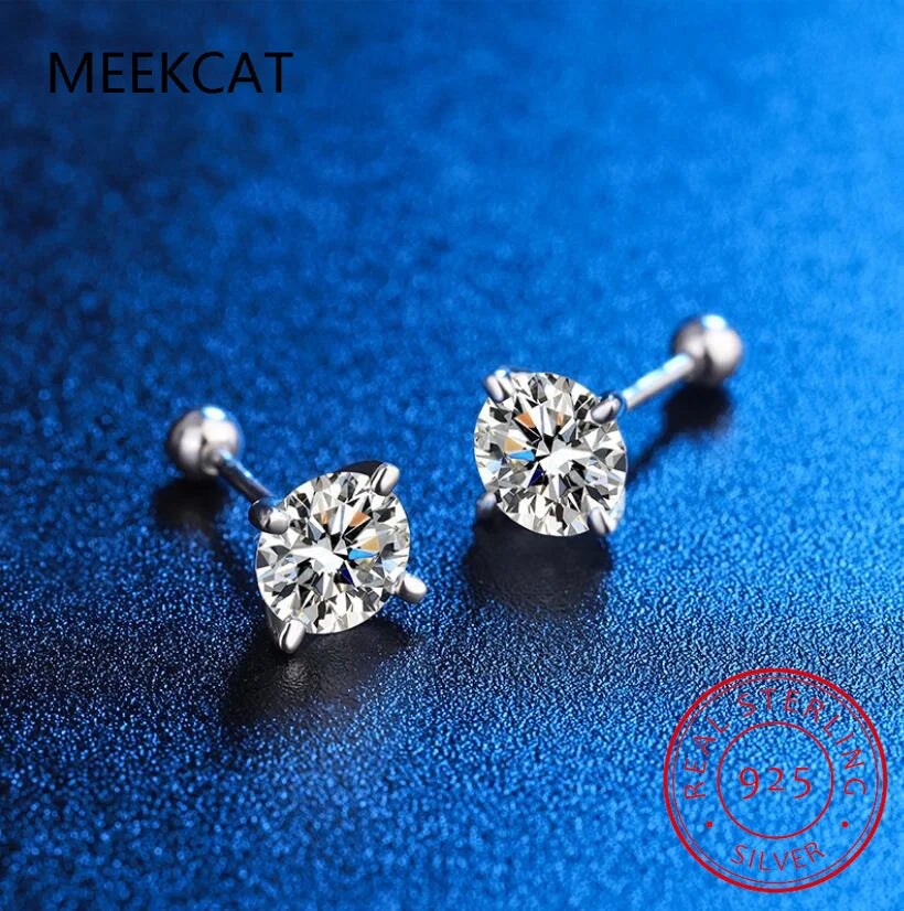 18k Plated 0.2-2ct Moissanite Stud Earrings for Women Solid 925 Sterling Silver Lab Diamond Screw Back Ear Stud Jewelry