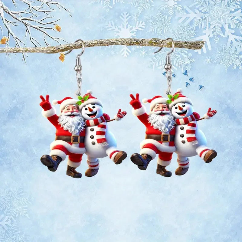 Creative Santa Claus Snowman Embrace Earrings for Women Wear Scarf Snowman Snowflake Pant Shape Pendant Earring Christmas Gifts