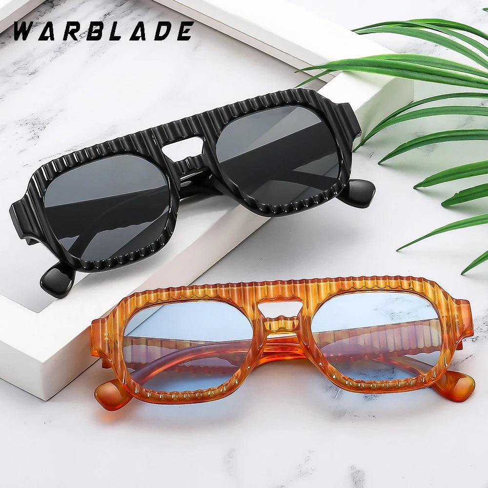 2025 Fashion Striped Frame Double Bridges Sunglasses Men Women Pilot Vintage Casual Versatile Sun Protection Sun Glasses UV400