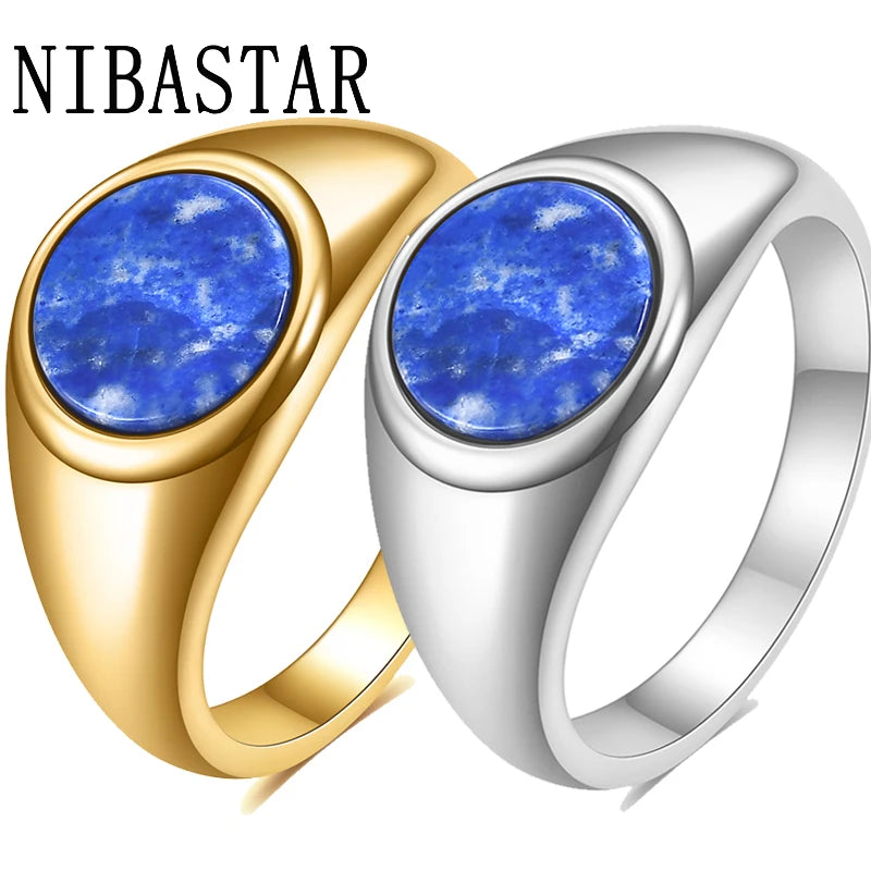 NIBA New Vintage Natural SapphireStone Ring Oval Cat's Eye Lapis lazuli Stone Ring Gorgeous Jewelry For Women Men Accessory