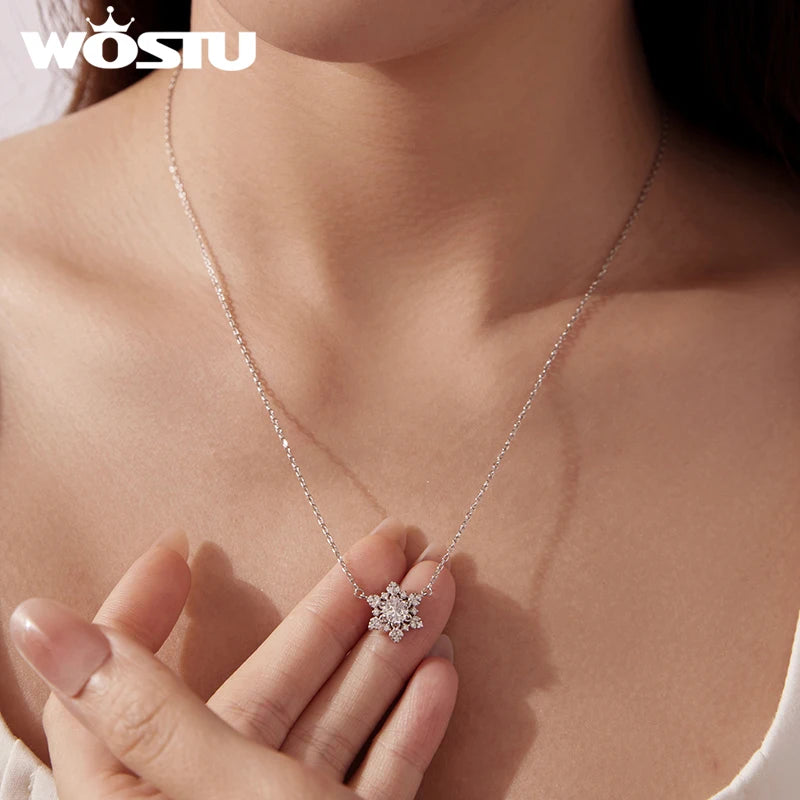 925 Sterling Silver Snowflake Jewelry Necklace Earrings Ring For Women, Sparkling Cubic Zirconia 3-Piece Gift Set for Women Xmas