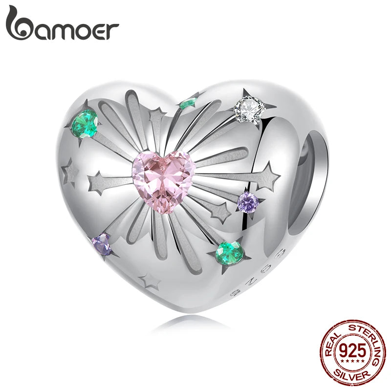 BAMOER Solid 925 Sterling Silver Dazzling Heart Charm Bead fit Original Bracelet DIY Jewelry Accessories bamoer Beads BSC1094