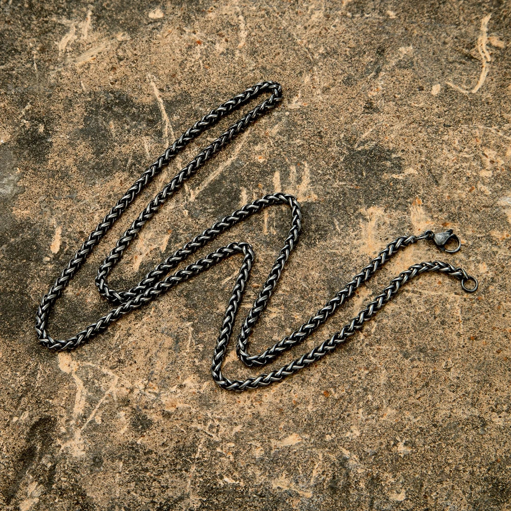 MKENDN 3/4mm Classic Men Vintage Oxidized Black Round Rolo Wheat Chain Link Necklace Punk Stainless Steel Jewelry Accessories - Madeinsea©