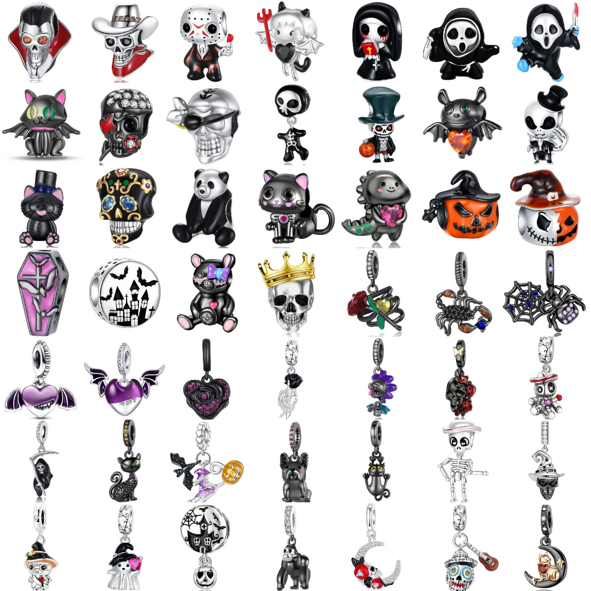 Halloween Charms 925 Sterling Silver Black Skull Bat Pumpkin Pendant Fit Original Bracelet Charm Beads Necklace DIY Fine Jewelry