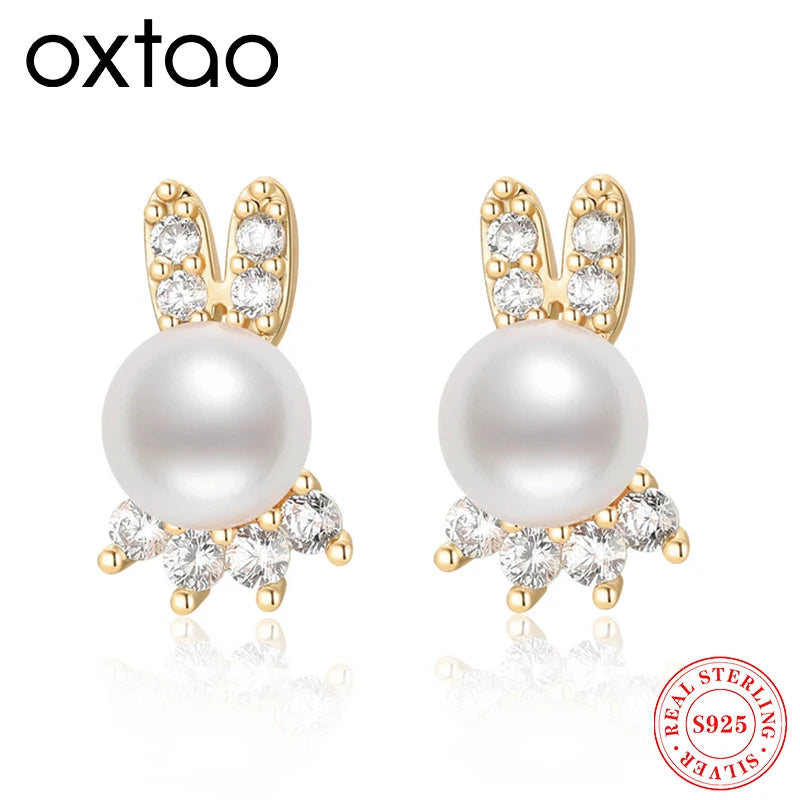 6-7Mm Freshwater Pearl Cute Rabbit Earrings For Women Fashion White Marquise Zircon Earring Wedding Dinner Party Jewelry