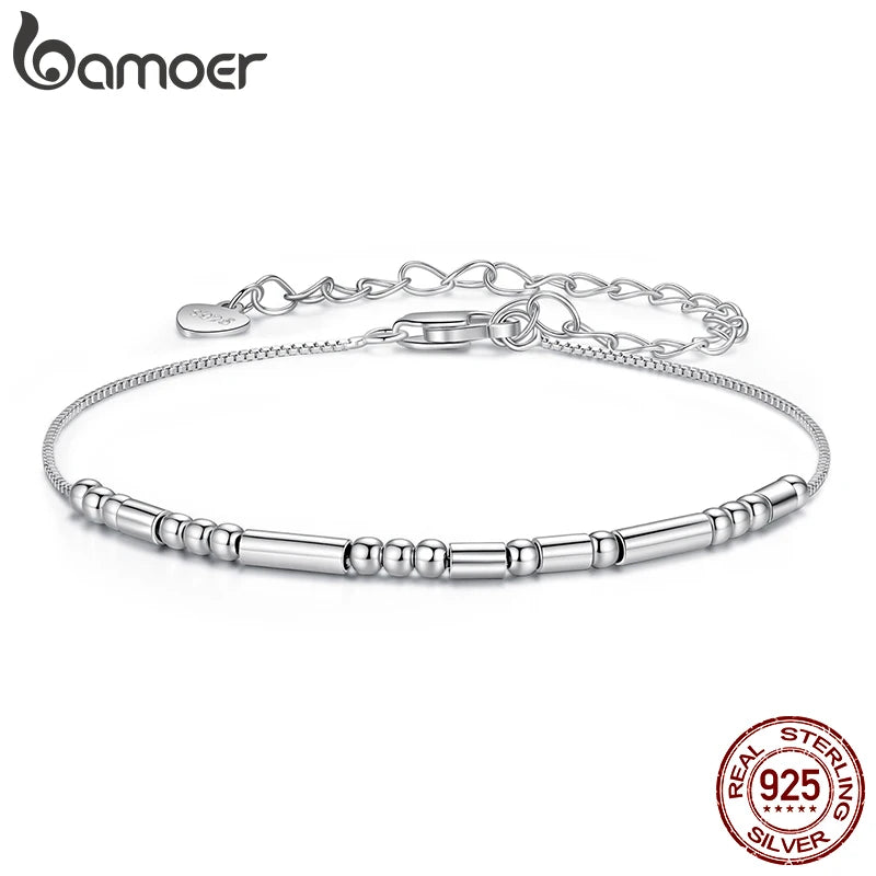 BAMOER Armband aus 925er Sterlingsilber mit Morsecode-Motiv und Vintage-Perlen, leichtes Armband für Damen und Mädchen, Liebesgeschenk