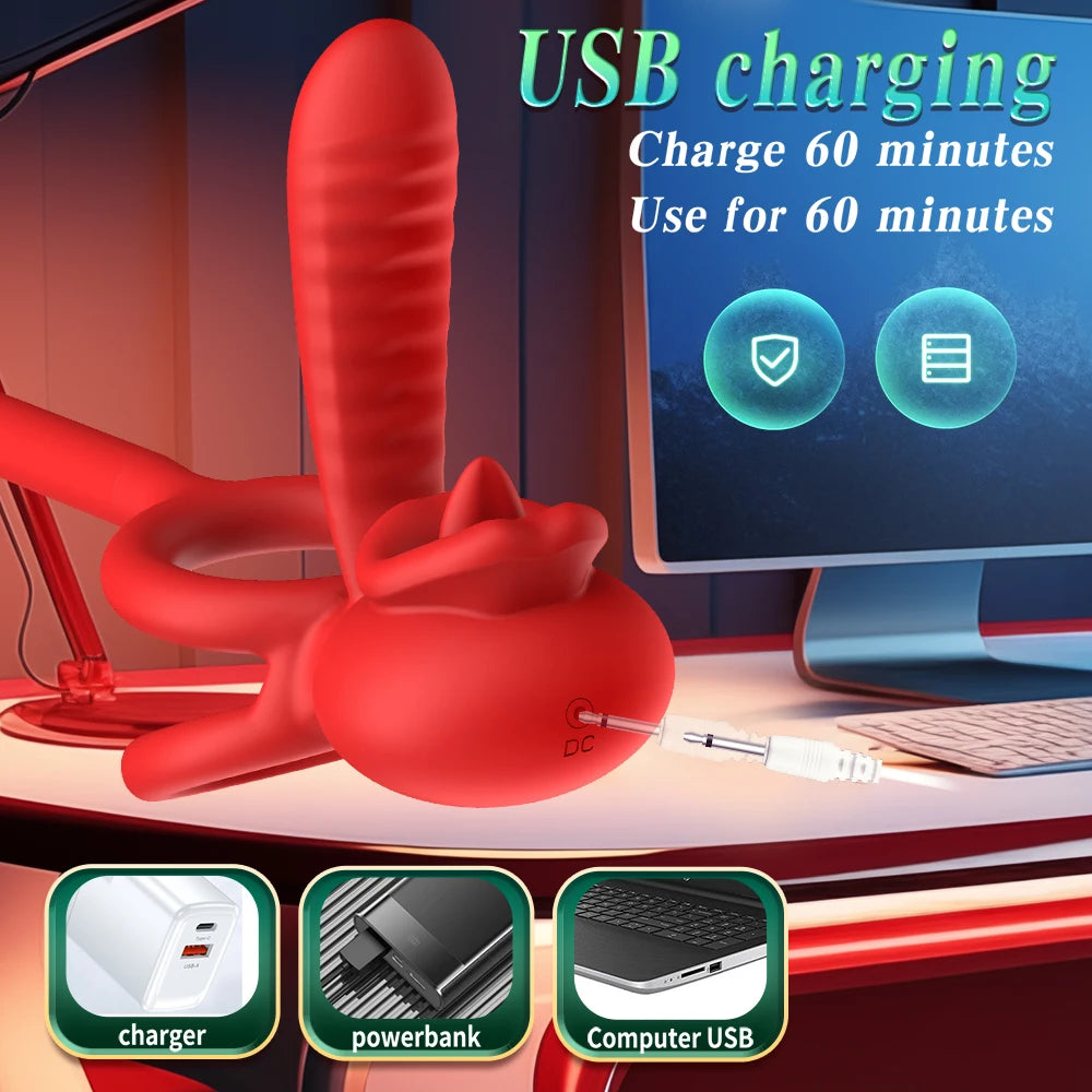 APP Vibrating Cock Ring Sleeve Rose Clitoral Vibrators Tongue Clit Stimulator Anal Plug Prostate Massager Sex Toys for Men Women