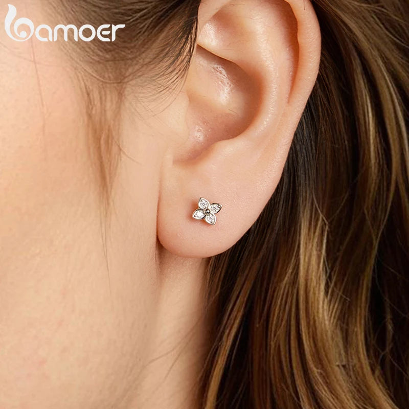 BAMOER 925 Sterling Silver Four-leaf Clover Moissanite Earrings for Women Girl, Dainty Cute Hypoallergenic Jewelry Birthday Gift