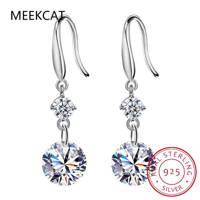 100% Real Silver 925 D Color 6.5mm Moissanite Diamond Hook Earrings Dangle Drop Earring for Women Wedding Jewelry Valentine Gift