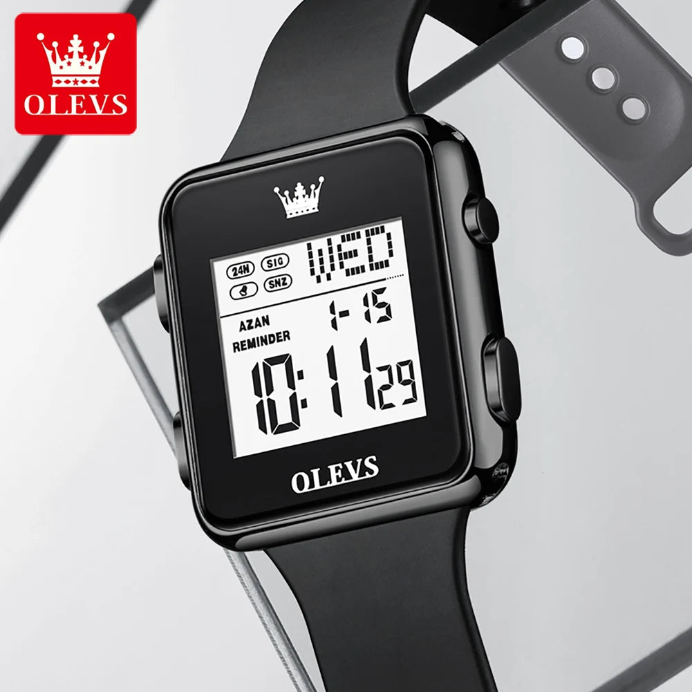 OLEVS 1105 New Men's Electronic Watch Silicone Strap Square Alarm Stop-Watch Calendar Waterproof Sports Digital Watches for Men