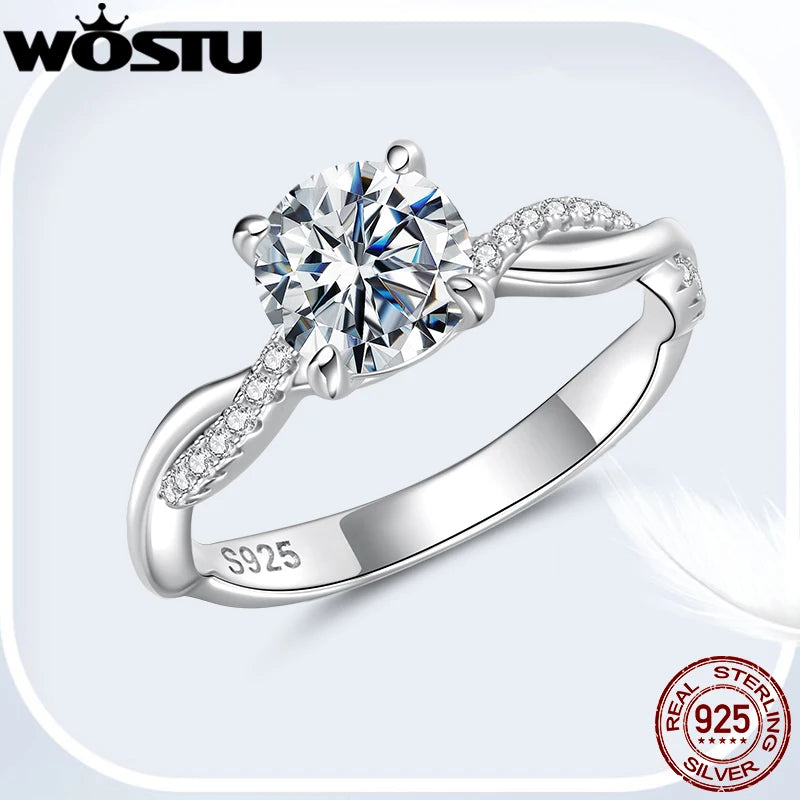 WOSTU 1CT Moissanite Wedding Engagement Ring for Women, 925 Sterling Silver Twisted Rope Wedding Promise Rings Xmas Jewelry Gift