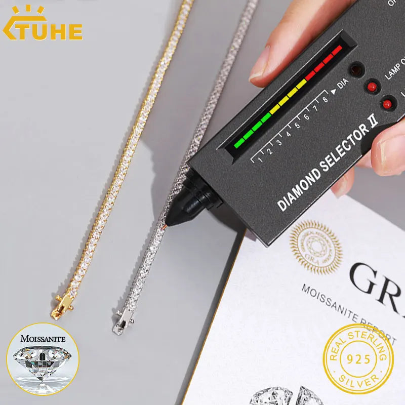 TUHE Unisex 2mm-2.5mm-3mm VVS1 Moissanite Tennis Necklace S925 Silver Diamond Necklaces For Men Women Pass Diamonds Test - Madeinsea©