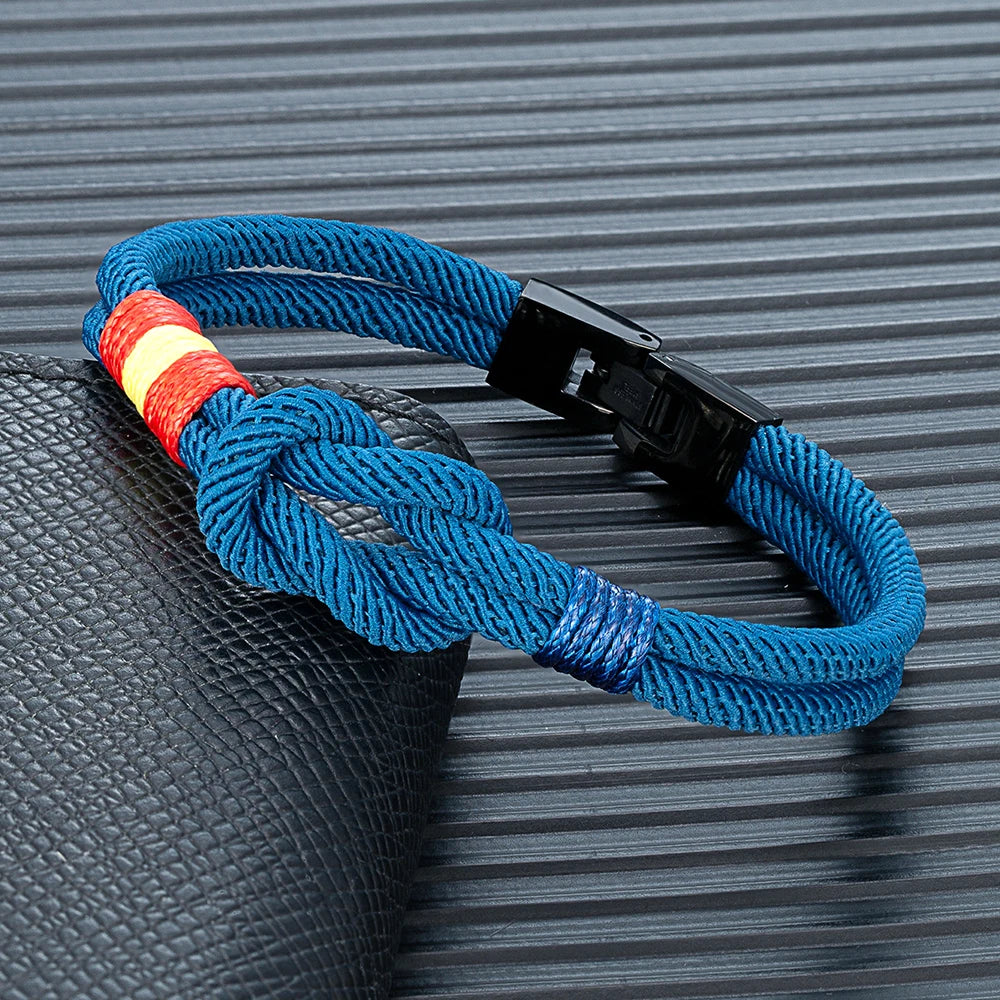 MKENDN Sailing Lanyard Double Wrap Square Knot Rope Bracelet Men Women Handmade Woven Design Spanish Flag Patriotic Jewelry