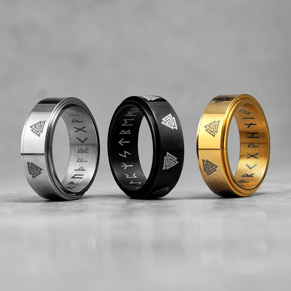 Viking Triangle Ring 316L Stainless Steel Rotatable Mens Rings Narrow Rock Punk for Rider Male Friend Jewelry Gift Dropshipping