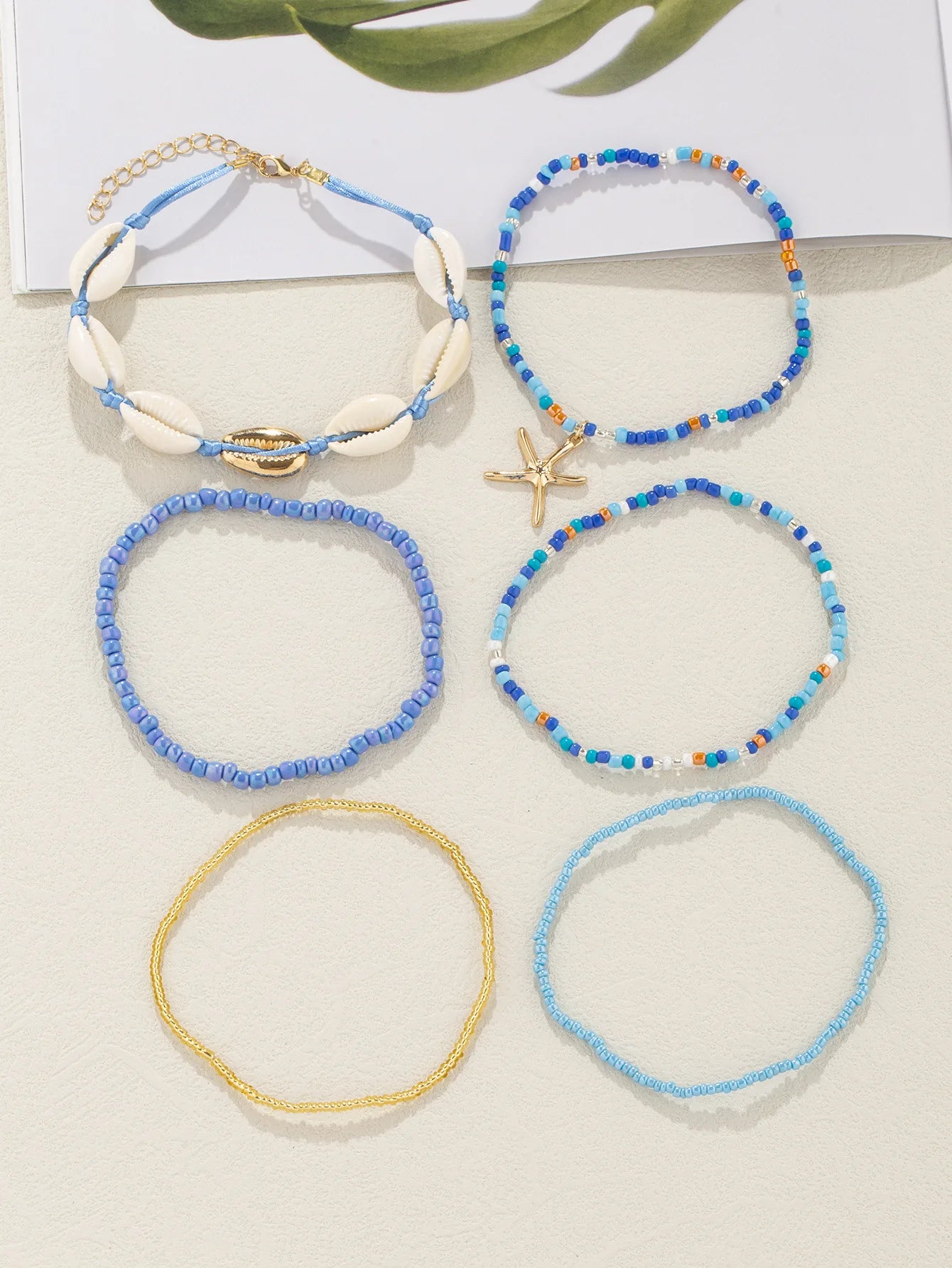 Bohemia Multilayer Rice Bead Conch Shell Anklet Set Women Starfish Pendant Anklets Summer Sandy Beach Ankle Chain On Leg Jewelry