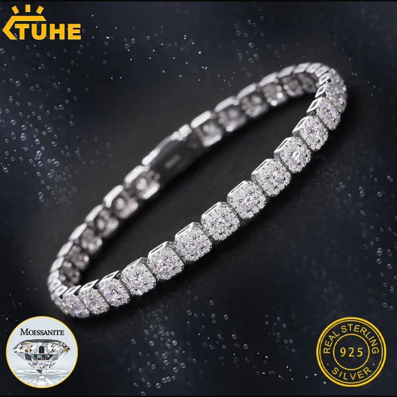TUHE Unisex Cuban Chain Men Bracelet 925 6mm Width Chain Bracelet Moissanite For Men Hip Hop Jewelry Gift Stock delivery