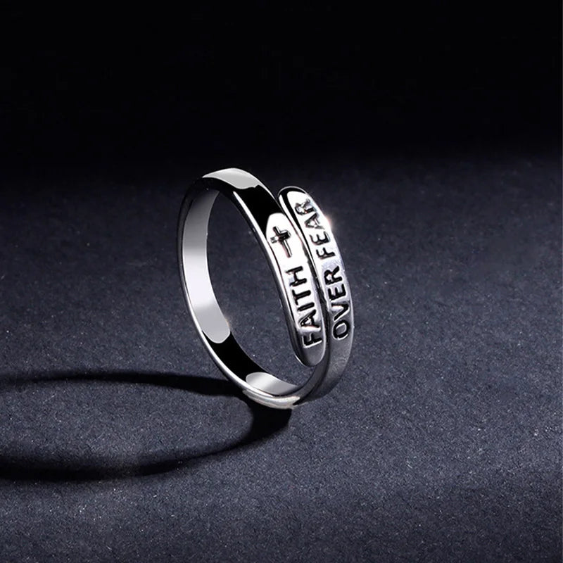 Retro Faith Cross Ring For Women Men Silver Color Punk Gothic Open Ring Unisex Jewelry Christian Accessories Holy Family Gift