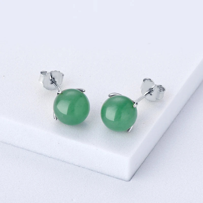 OXTAO 925 Sterling Silver 6.5-7mm/7.5-8mm Women's Simple Four-Claw Earrings Natural Green Gem Stone Earrings For Women Jewelry